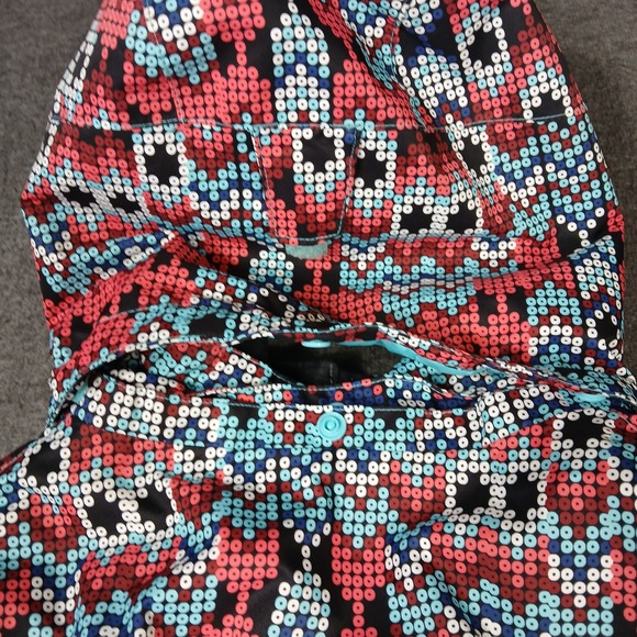 Roxy Girls DryFlight 10K Hooded Ski Jacket Sz 12 L Geometric Dot Print Pink Blue - Picture 8 of 8